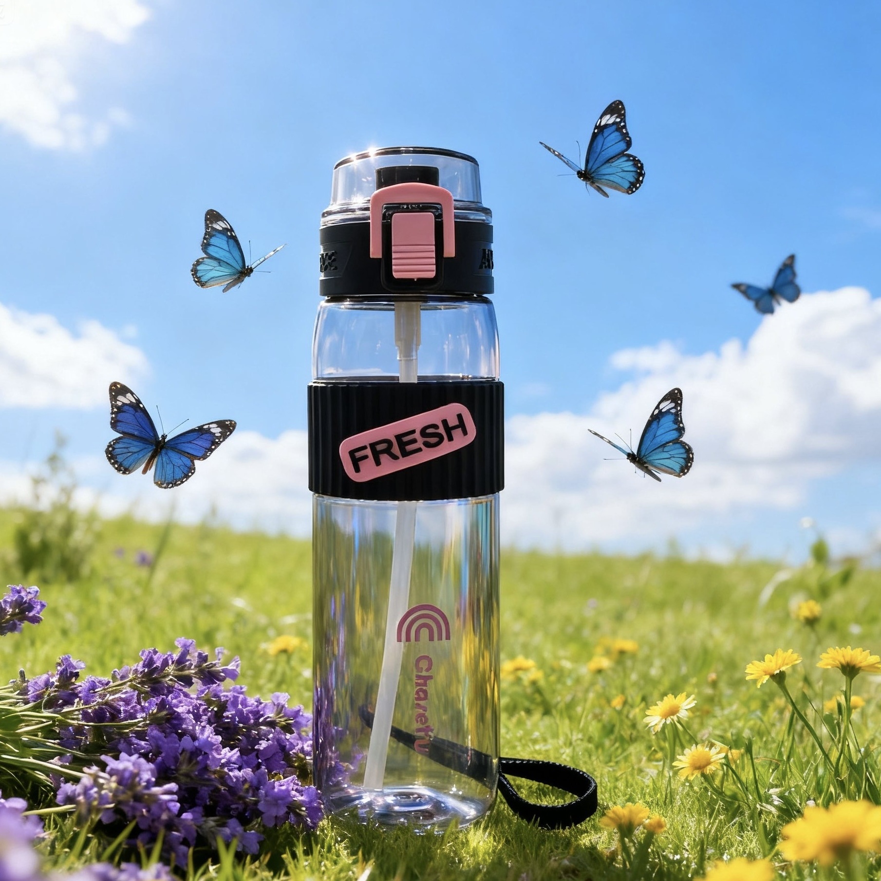 001 Large Capacity Aesthetic Outdoor Sports Bottle Anti-drop High Temperature Resistant Portable Straw Korean Version_voghion.com