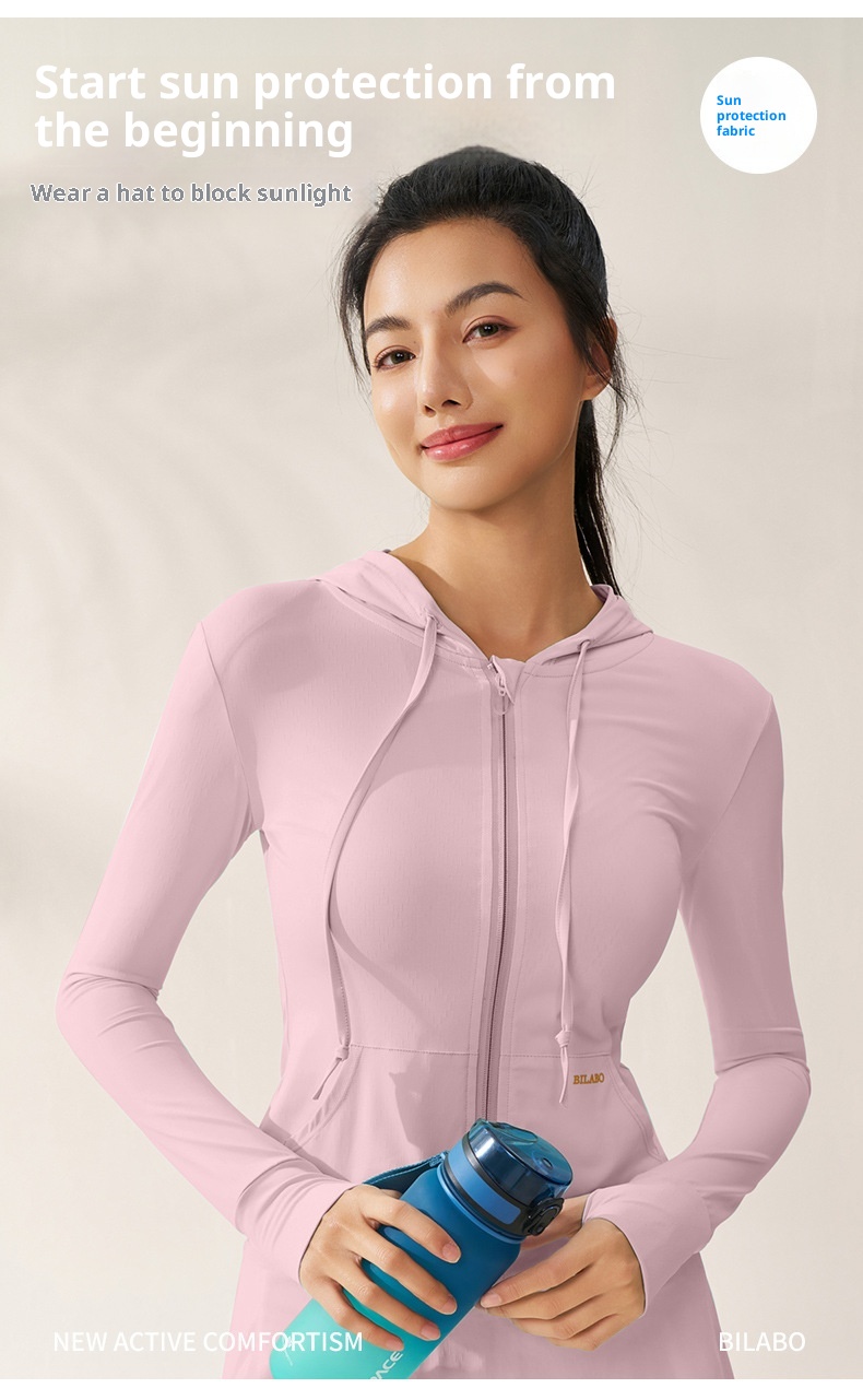 ActiveGo ActiveGo Zhejiang Xichen Original Yarn, abbigliamento da yoga traspirante con cappuccio e protezione solare UV per donna, abbigliamento leggero per esterni_voghion.com