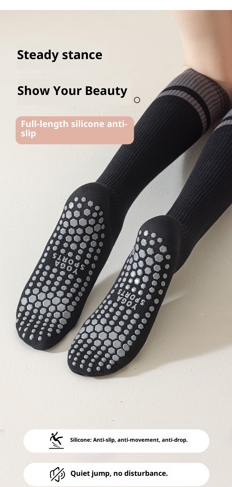 001 Calzini sportivi da donna, antiscivolo, a compressione, per yoga, pilates, polpacci, corsa, salto con la corda, ciclismo_voghion.com