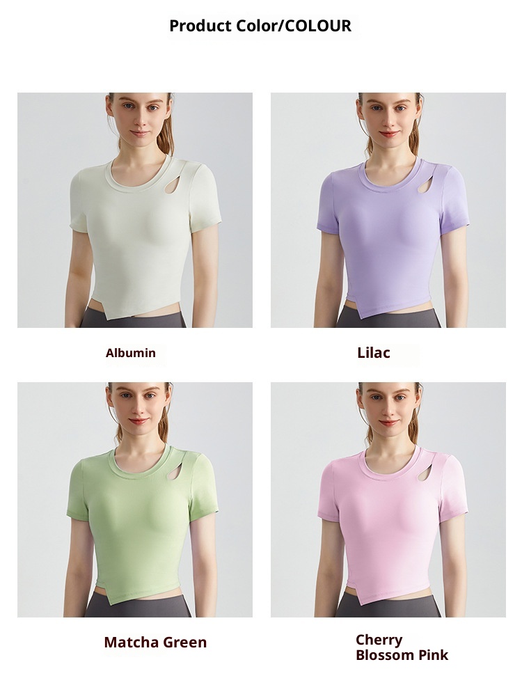 ActiveGo ActiveGo Maglietta estiva ad asciugatura rapida per yoga, manica corta con imbottitura fissa sul petto, scollo rotondo, vestibilità aderente, per corsa, sport e pilates all'aperto_voghion.com