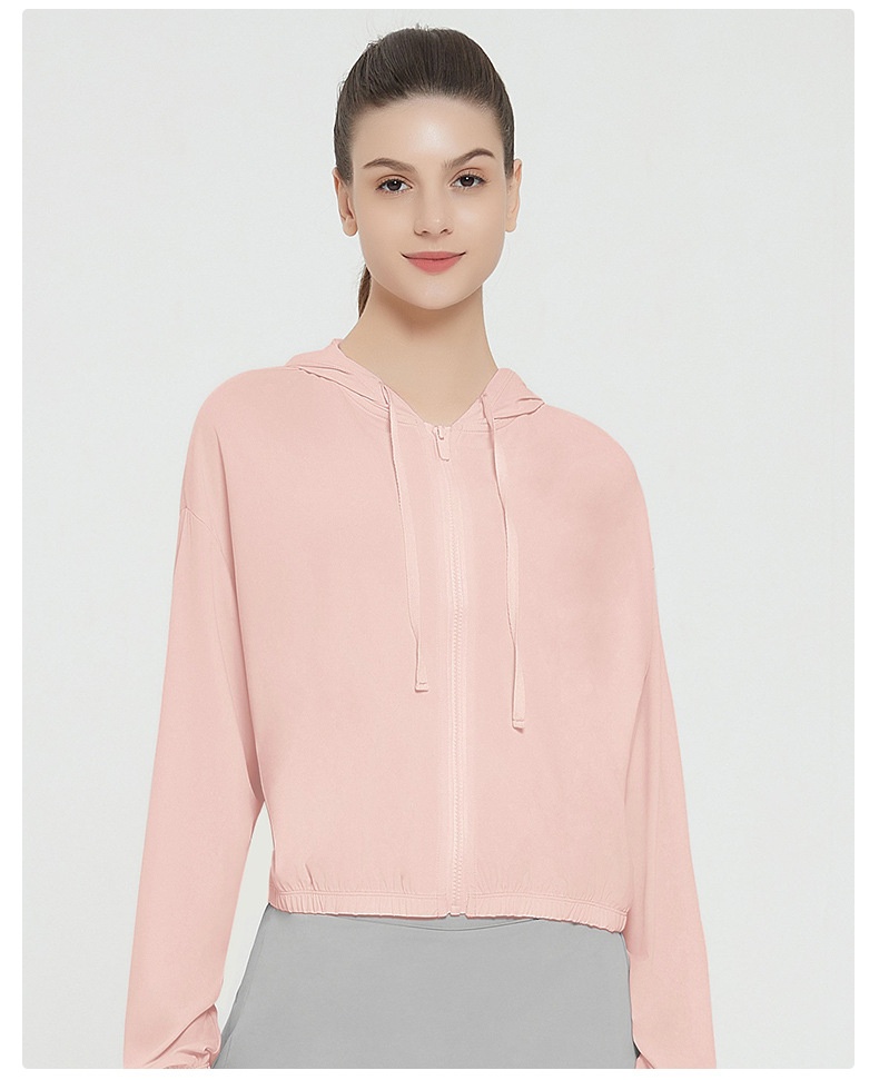 ActiveGo ActiveGo Abbigliamento estivo da donna, pantaloncini sportivi da yoga con cappuccio, giacca in pelle con protezione solare UV UPF50+ per esterni_voghion.com