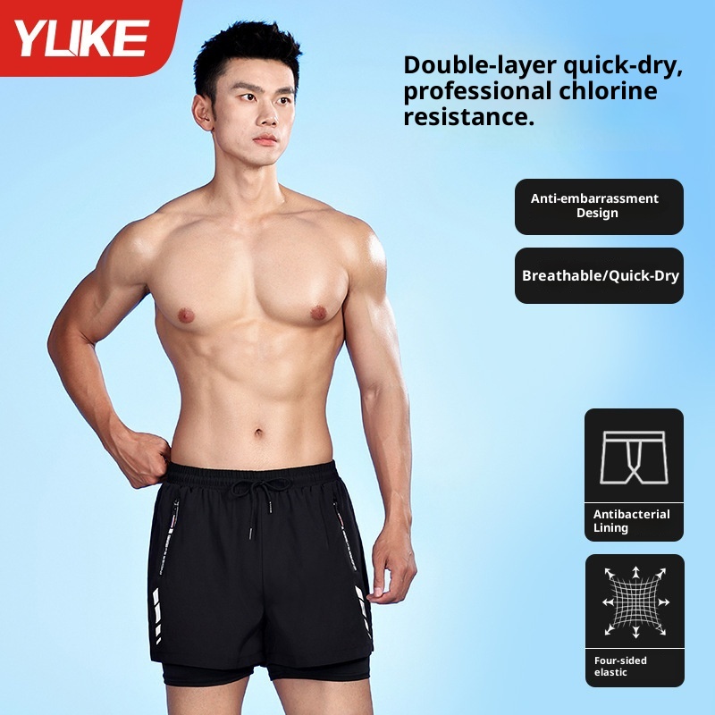001 Badehose Herren Boxer Fünf-Punkt-Badeanzug-Set Anti-Peinlichkeiten Neue professionelle Strand-Schwimmbekleidung für Erwachsene_voghion.com