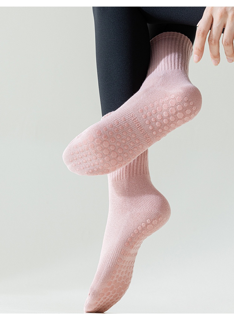 Chaussettes de sport professionnelles en pur coton, mi-mollet, pour femmes, idéales pour le yoga, l'automne et l'hiver. 001 Yoga, mi-mollet, fitness, danse, pilates, antidérapantes._voghion.com