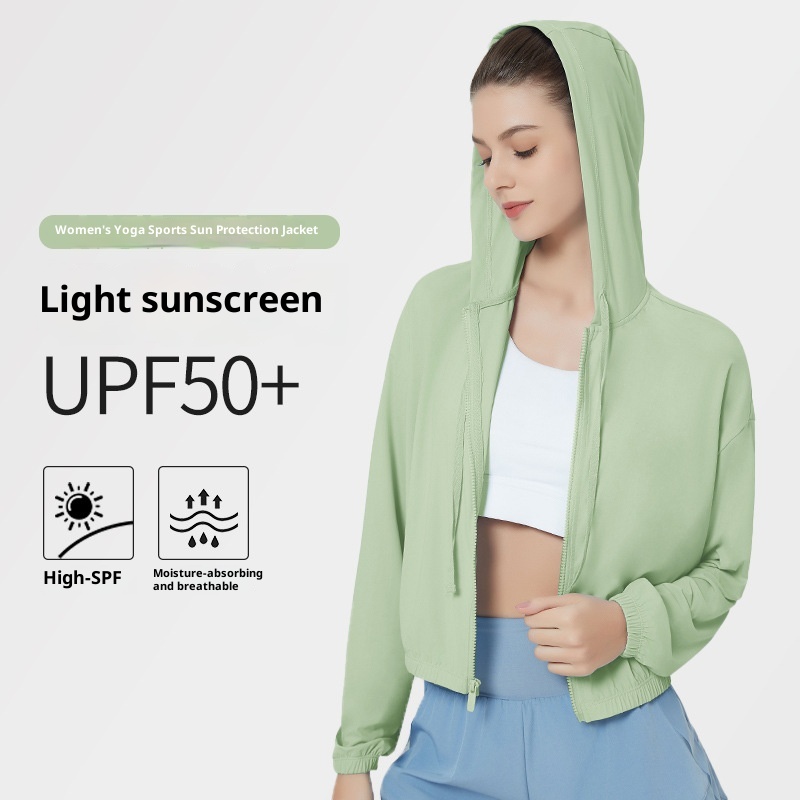 ActiveGo ActiveGo Abbigliamento estivo da donna, pantaloncini sportivi da yoga con cappuccio, giacca in pelle con protezione solare UV UPF50+ per esterni_voghion.com