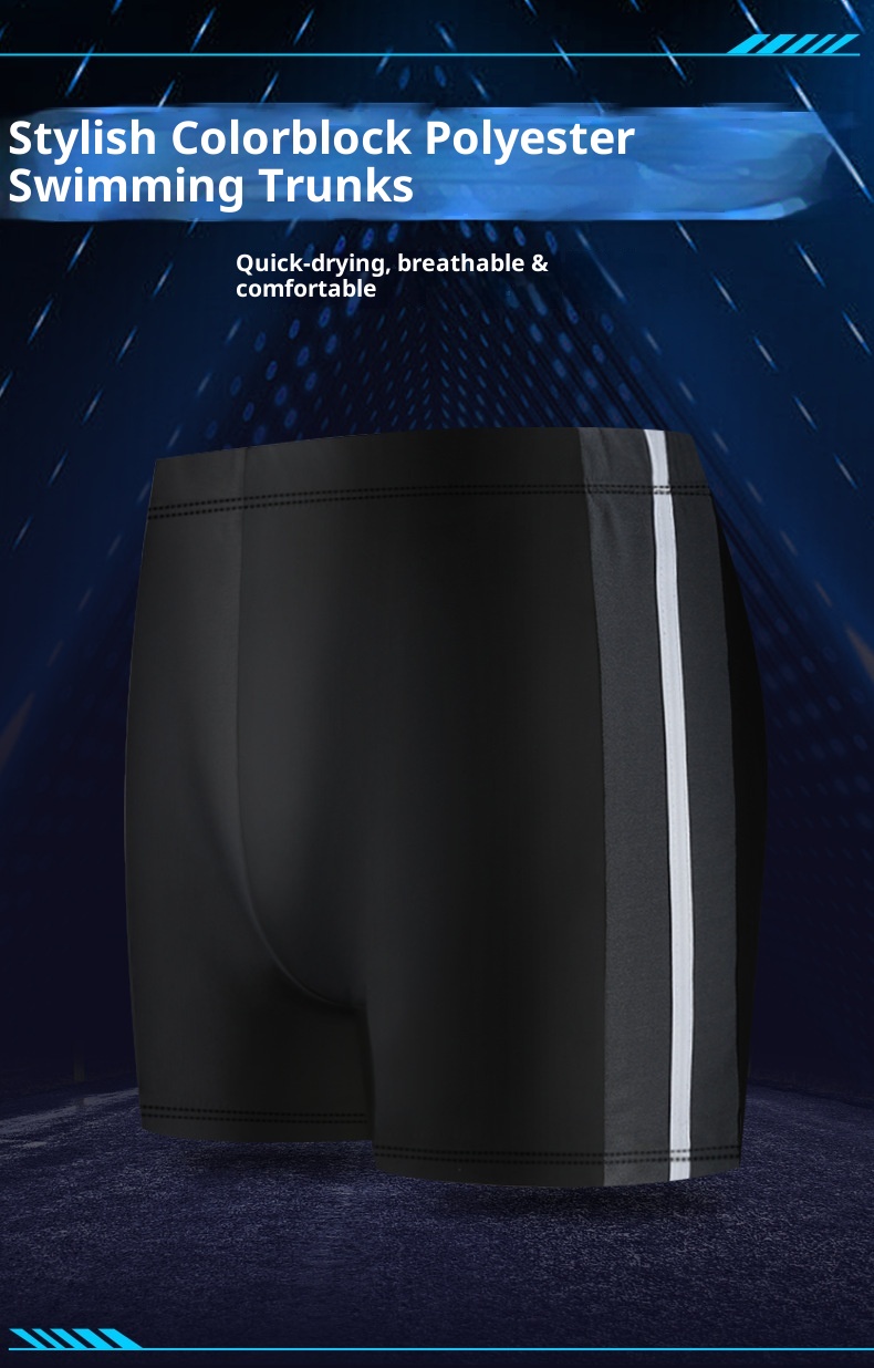 001 Men's Swim Trunks Anti-Embarrassment Adult Sports Plus Size Fashion Color Block Quick-Dry Beach Boxer Shorts_voghion.com