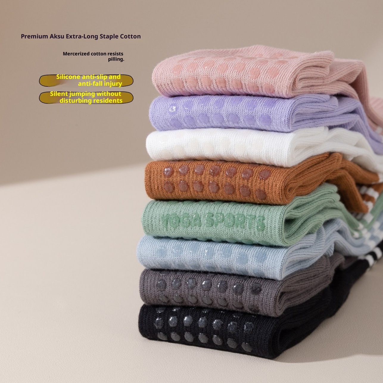001 Yoga Mid-Calf Cotton Non-Slip Silicone Indoor Fitness Anti-Pilling Pilates Women Sports Socks_voghion.com