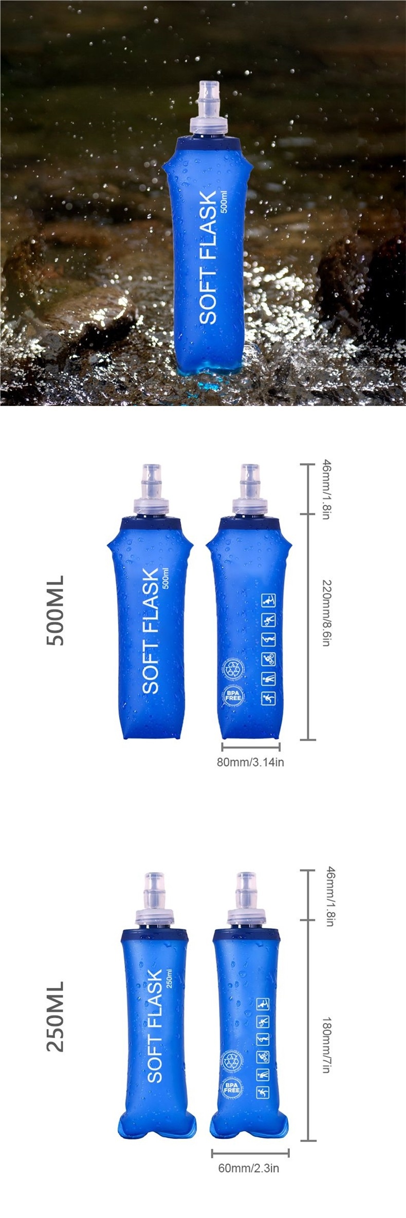 001 Outdoor-Sportart Laufflasche, weiche Trinkflasche, Marathon, beliebt, Wandern, Fitnesstasche, faltbarer Wasserbecher, lebensmittelecht, stoßfest_voghion.com