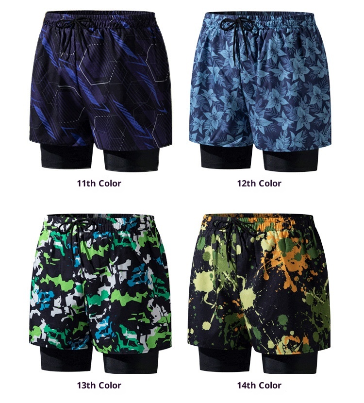 001 Men's Swimming Trunks Adult New Double Layer Anti-Embarrassment Professional Boxer Quick-Dry Fashion Loose High Elastic_voghion.com