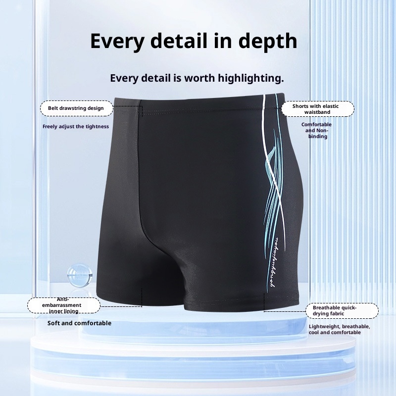 001 Swimming Boxer Factory Direct New Men's Adult Swim Trunks Plus Size Anti-Embarrassment Quick-Dry High-Waist Swimwear_voghion.com