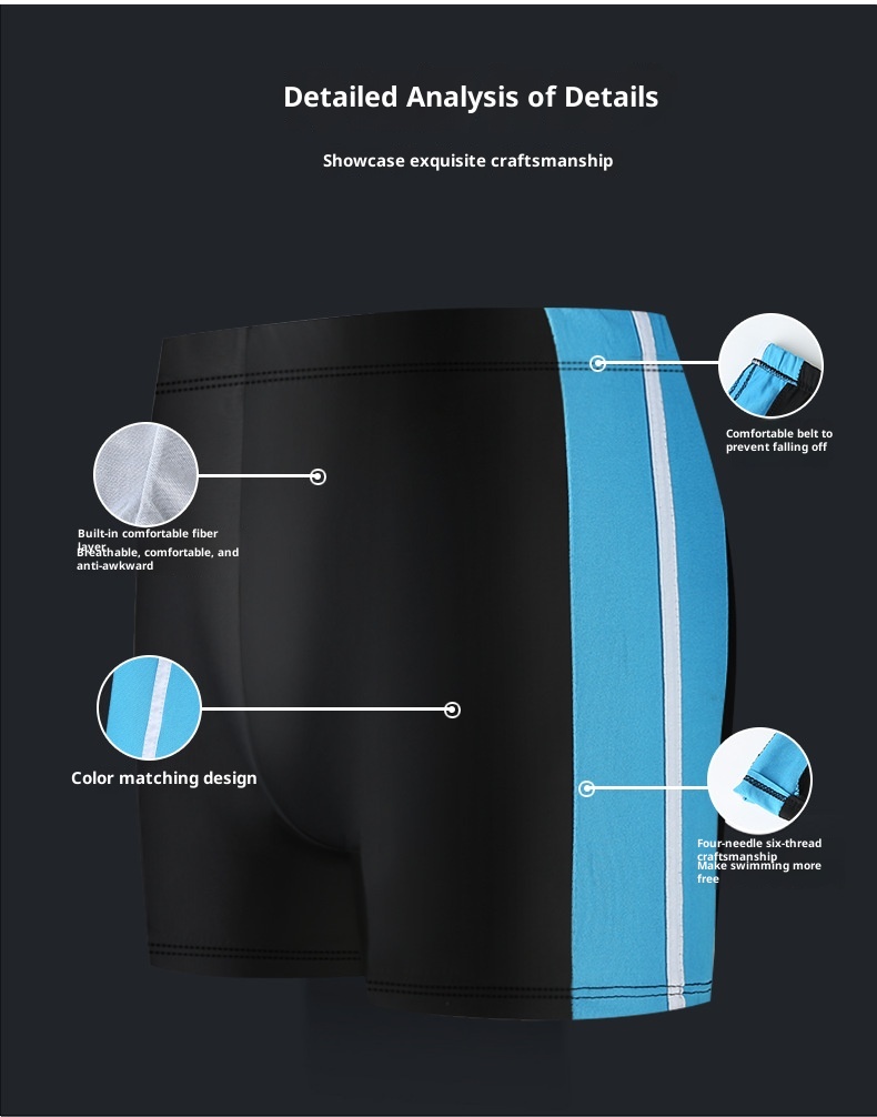 001 Men's Swim Trunks Anti-Embarrassment Adult Sports Plus Size Fashion Color Block Quick-Dry Beach Boxer Shorts_voghion.com