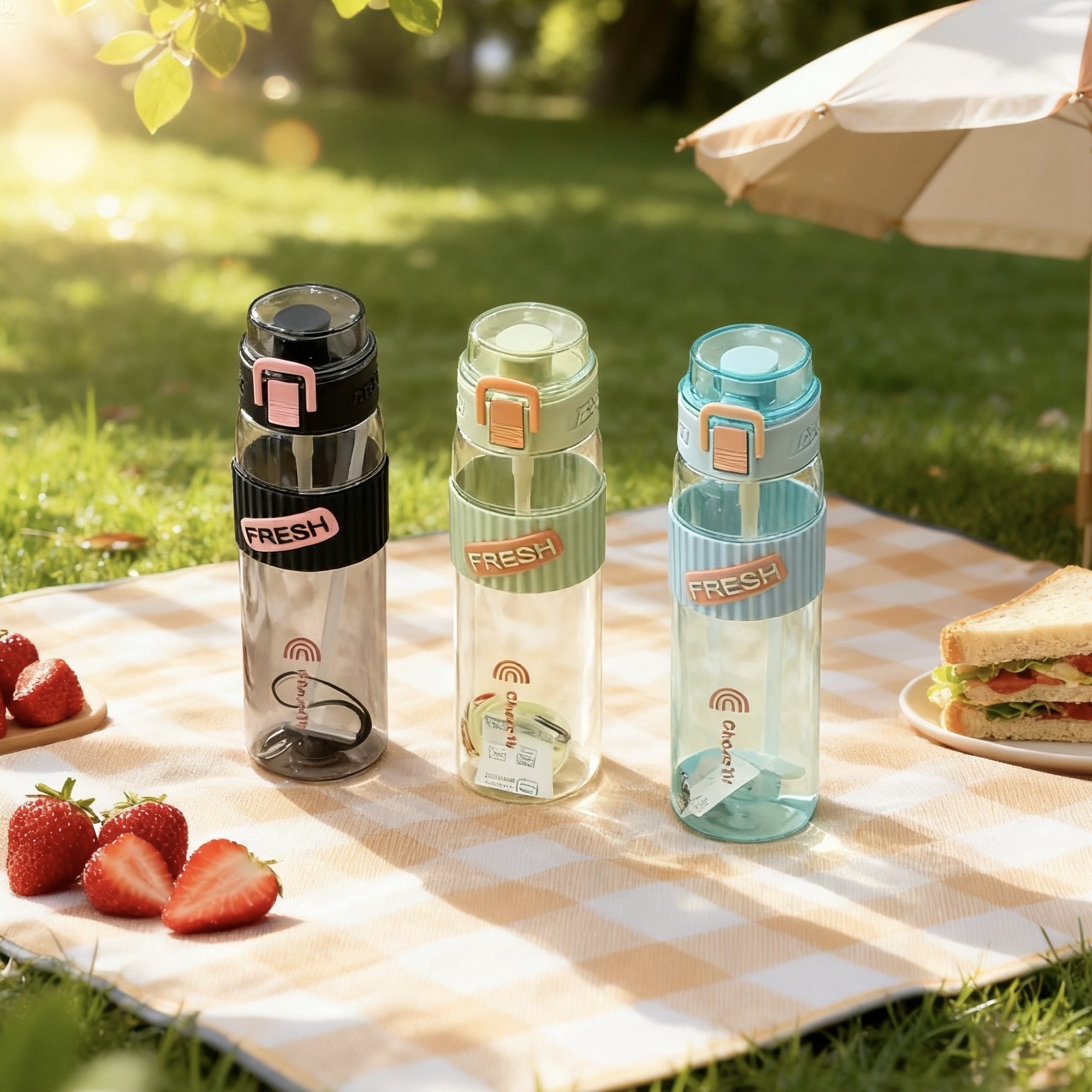 001 Large Capacity Aesthetic Outdoor Sports Bottle Anti-drop High Temperature Resistant Portable Straw Korean Version_voghion.com