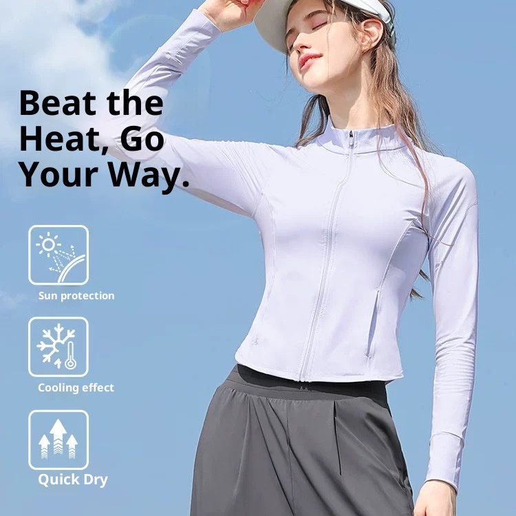 ActiveGo ActiveGo Slim Fit Protezione solare Abbigliamento sportivo da donna con colletto alto Yoga UV Ice Silk traspirante Traspirante Traspirante_voghion.com