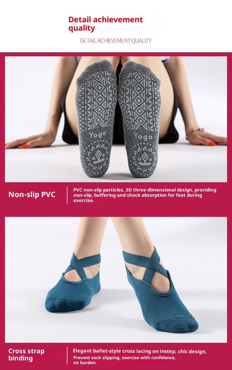 001 Calzini antiscivolo da donna per yoga, autunno e inverno, in cotone spesso, per pilates, danza e fitness, punta aperta, per interni_voghion.com