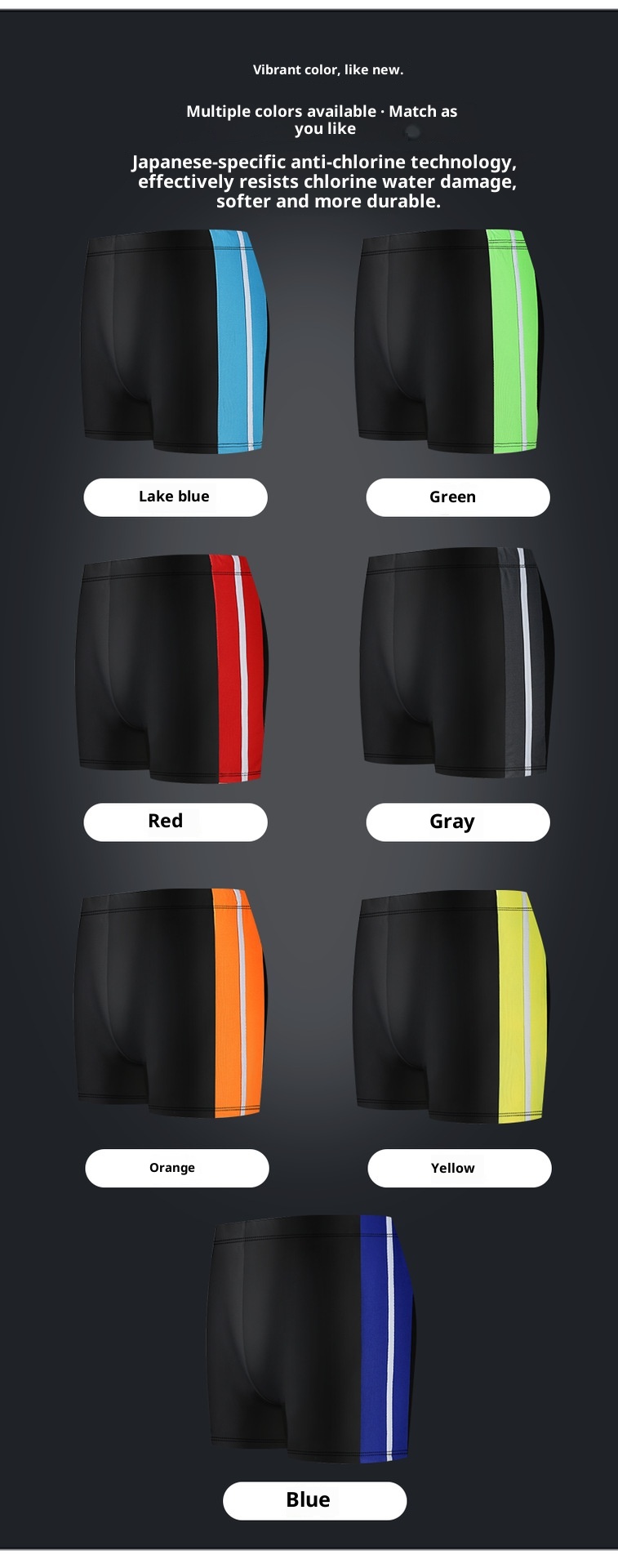 001 Men's Swim Trunks Anti-Embarrassment Adult Sports Plus Size Fashion Color Block Quick-Dry Beach Boxer Shorts_voghion.com