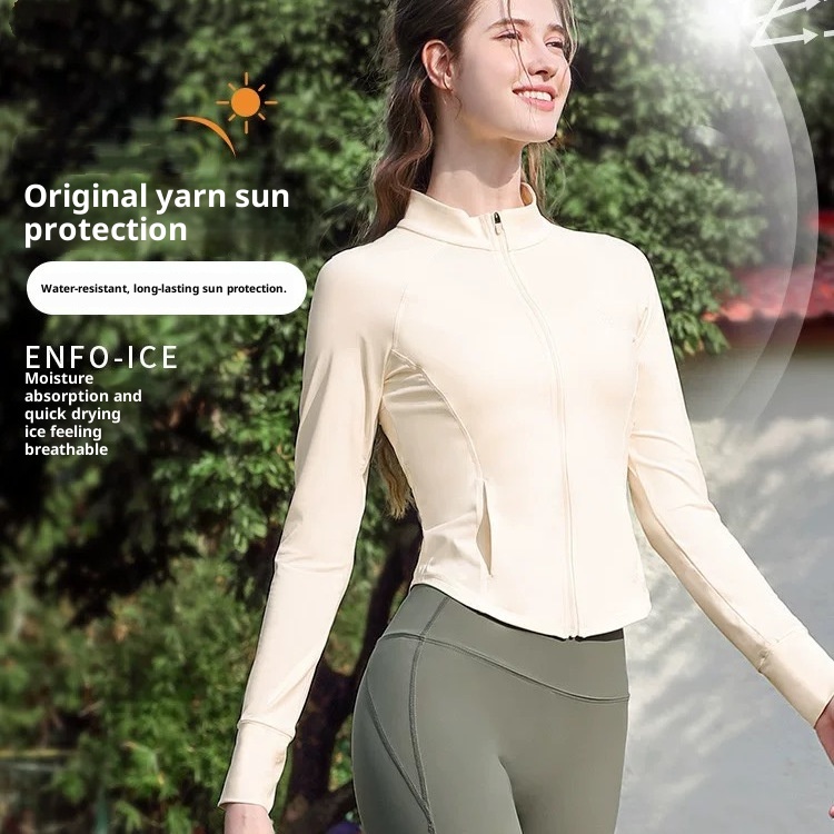 ActiveGo ActiveGo Slim Fit Protezione solare Abbigliamento sportivo da donna con colletto alto Yoga UV Ice Silk traspirante Traspirante Traspirante_voghion.com