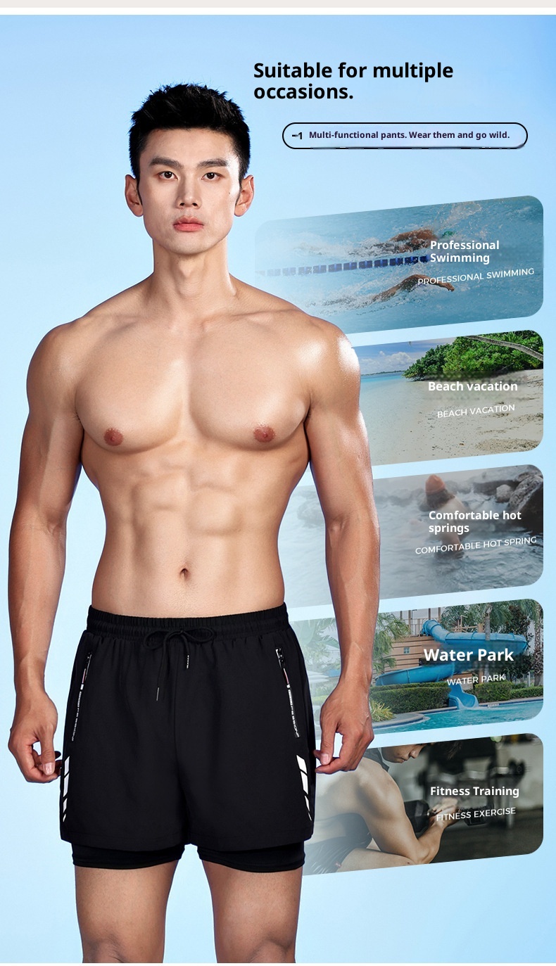 001 Badehose Herren Boxer Fünf-Punkt-Badeanzug-Set Anti-Peinlichkeiten Neue professionelle Strand-Schwimmbekleidung für Erwachsene_voghion.com