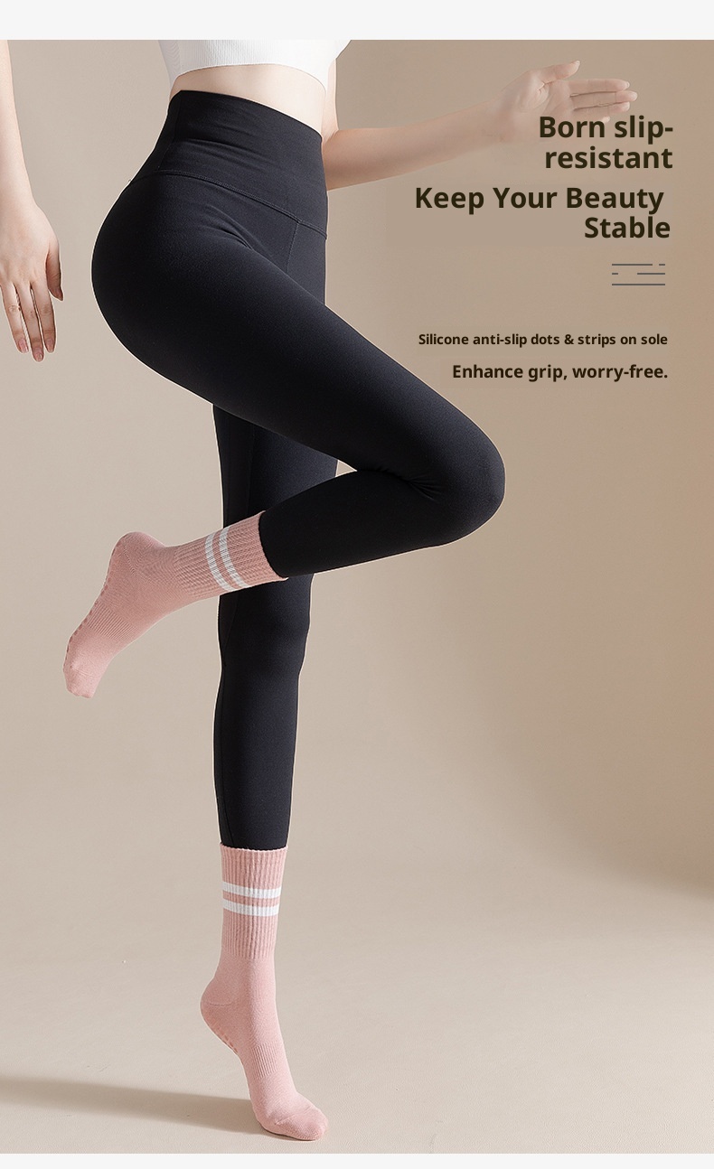 Chaussettes hautes antidérapantes spéciales yoga pour femmes, anti-odeurs, mi-mollet, style pilates, avec motif requin._voghion.com