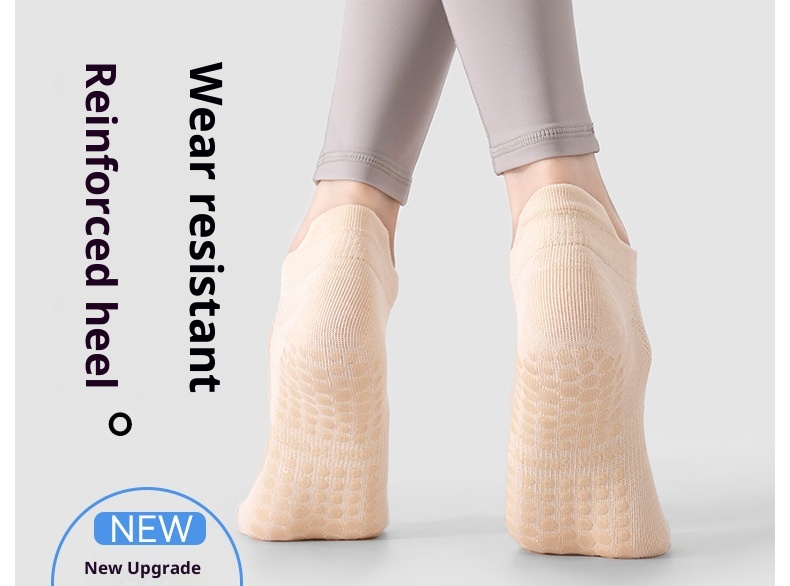 Chaussettes de sport mi-mollet en pur coton sans coutures, pour le yoga et le Pilates, en intérieur, avec silicone antidérapant et longueur idéales pour les femmes (001)._voghion.com