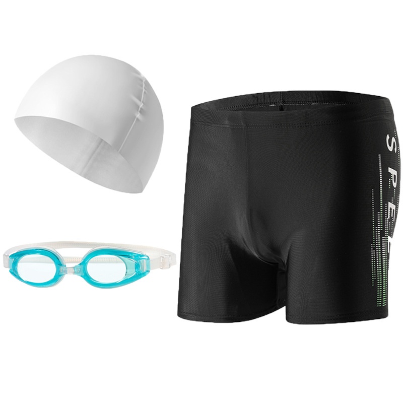 001 Trunks Cap Goggles Three-Piece Set Hot Spring Anti-Embarrassment Beach Shorts Men's Swimming Gear Wholesale Quick-Dry_voghion.com
