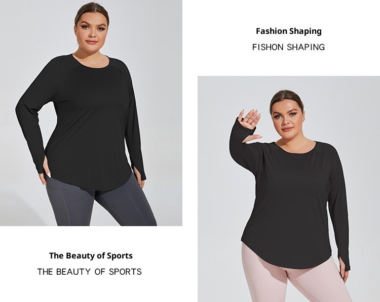 ActiveGo ActiveGo Plus Size Loose Fit Hip-Covering Yoga Shirt Slimming Mesh Back Traspirante Manica Lunga Running Fitness Top Abbigliamento Sportivo Per_voghion.com