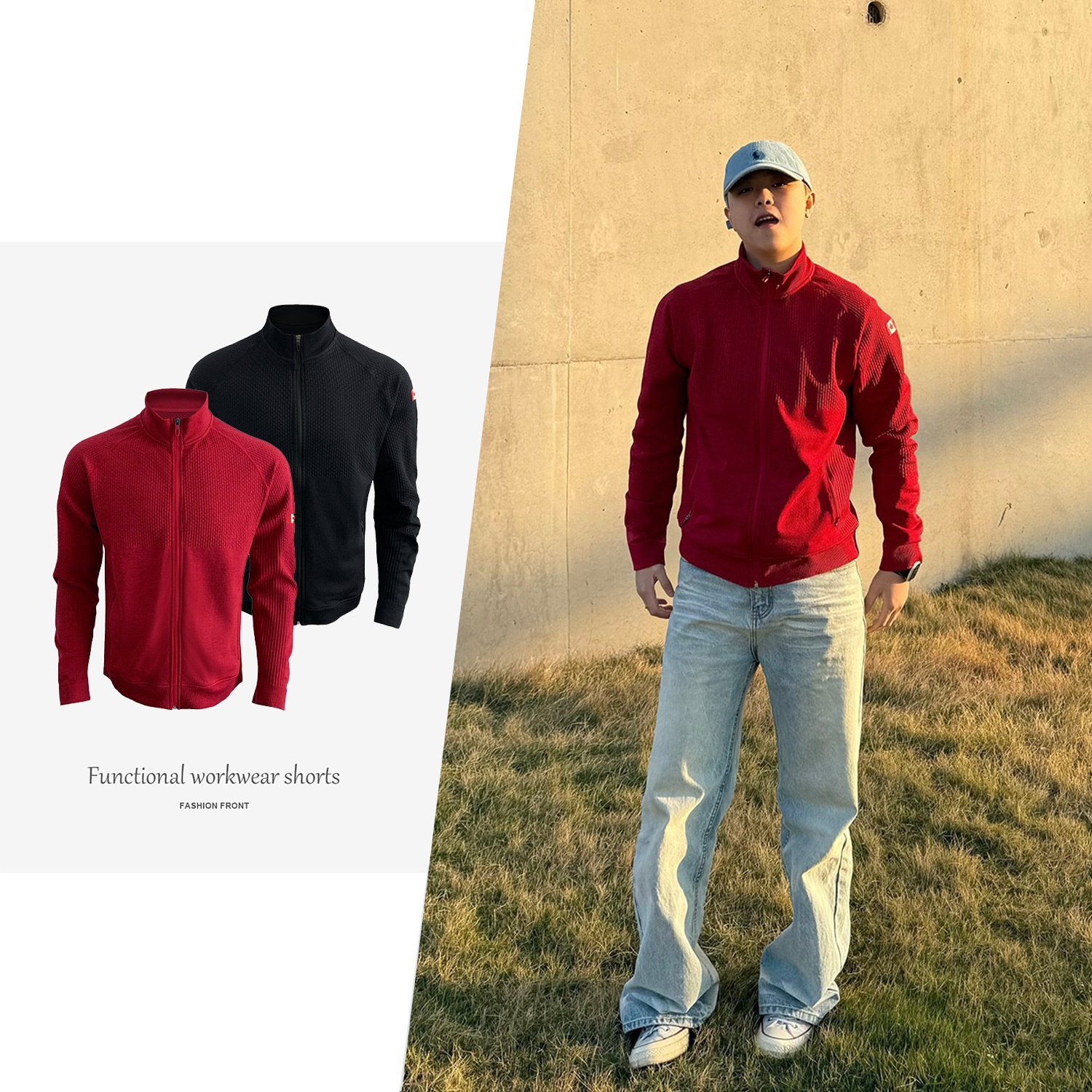 ActiveGo ActiveGo Lulu Alternative Canadian Limited Edition Red Full-Zip Textured Outdoor Sports Base Shirt Sweatshirt For Men And Women_voghion.com