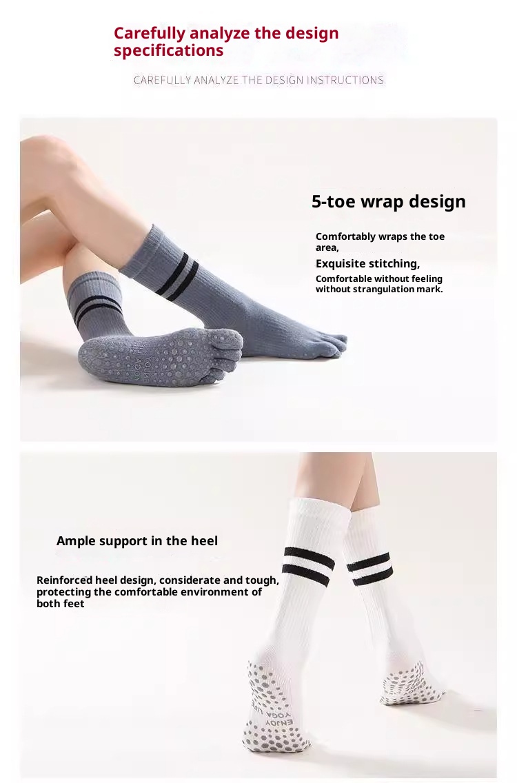 Chaussettes de yoga professionnelles Five-Finger Yoga antidérapantes mi-mollet pour le sport en salle, le Pilates, l'automne et l'hiver, chaudes et chaudes, idéales pour la danse au sol._voghion.com