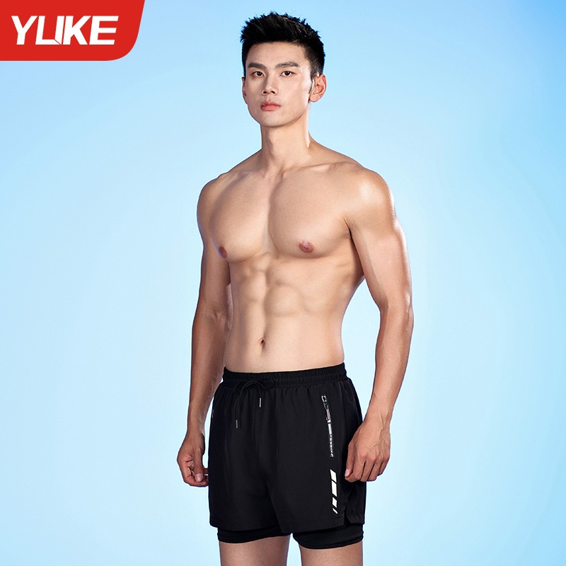 001 Swim Trunks Men's Boxer Five-Point Swimsuit Set Anti-Embarrassment New Professional Beach Adult Swimming Gear_voghion.com