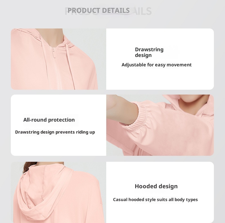 ActiveGo ActiveGo Abbigliamento estivo da donna, pantaloncini sportivi da yoga con cappuccio, giacca in pelle con protezione solare UV UPF50+ per esterni_voghion.com