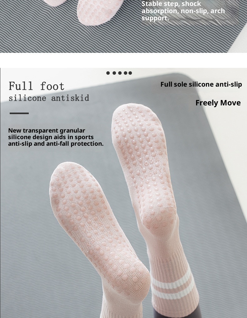 001 Pilates Professional Fünf-Zehen-Socken für mittelhohe Waden, rutschfest, einfarbig, für Yoga und Bodenarbeit_voghion.com