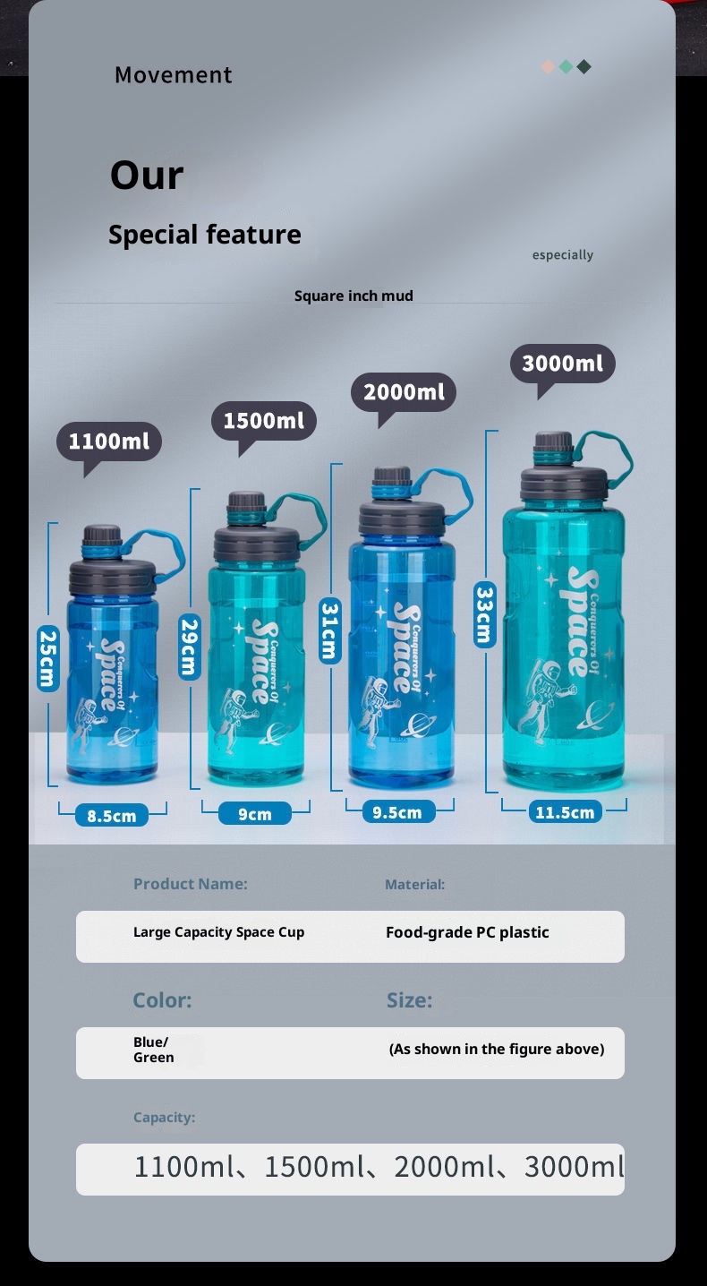 001 Bottiglia extra large per uomo, brocca d'acqua portatile di alta qualità, sport all'aria aperta, cantiere, spazio antiurto_voghion.com