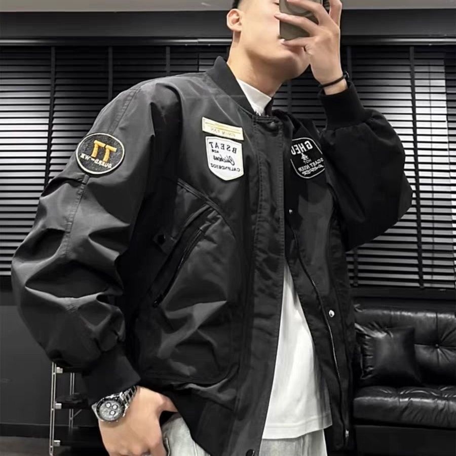 Giacca da baseball da uomo ActiveGo ActiveGo autunno stile americano, alla moda, casual, ricamata, nuova di zecca, da pilota, elegante_voghion.com