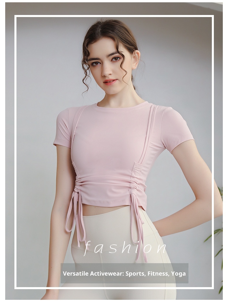 ActiveGo ActiveGo Outdoor Bare Sensation Sports Maglietta a maniche corte con coulisse per yoga e fitness Pilates ad asciugatura rapida_voghion.com