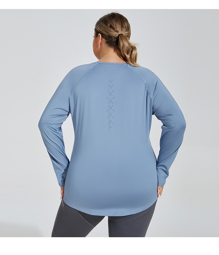 ActiveGo ActiveGo Plus Size Loose Fit Hip-Covering Yoga Shirt Slimming Mesh Back Traspirante Manica Lunga Running Fitness Top Abbigliamento Sportivo Per_voghion.com