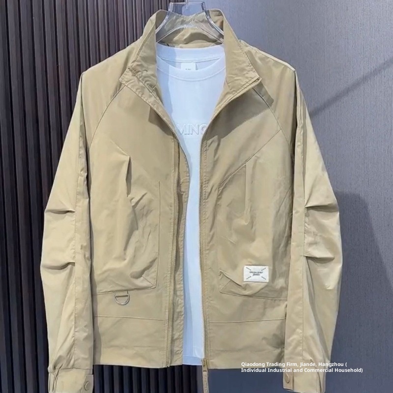 ActiveGo Herren Leichte, atmungsaktive Freizeit-Sonnenschutzjacke mit Stehkragen, modisch und vielseitig, Weiß_voghion.com