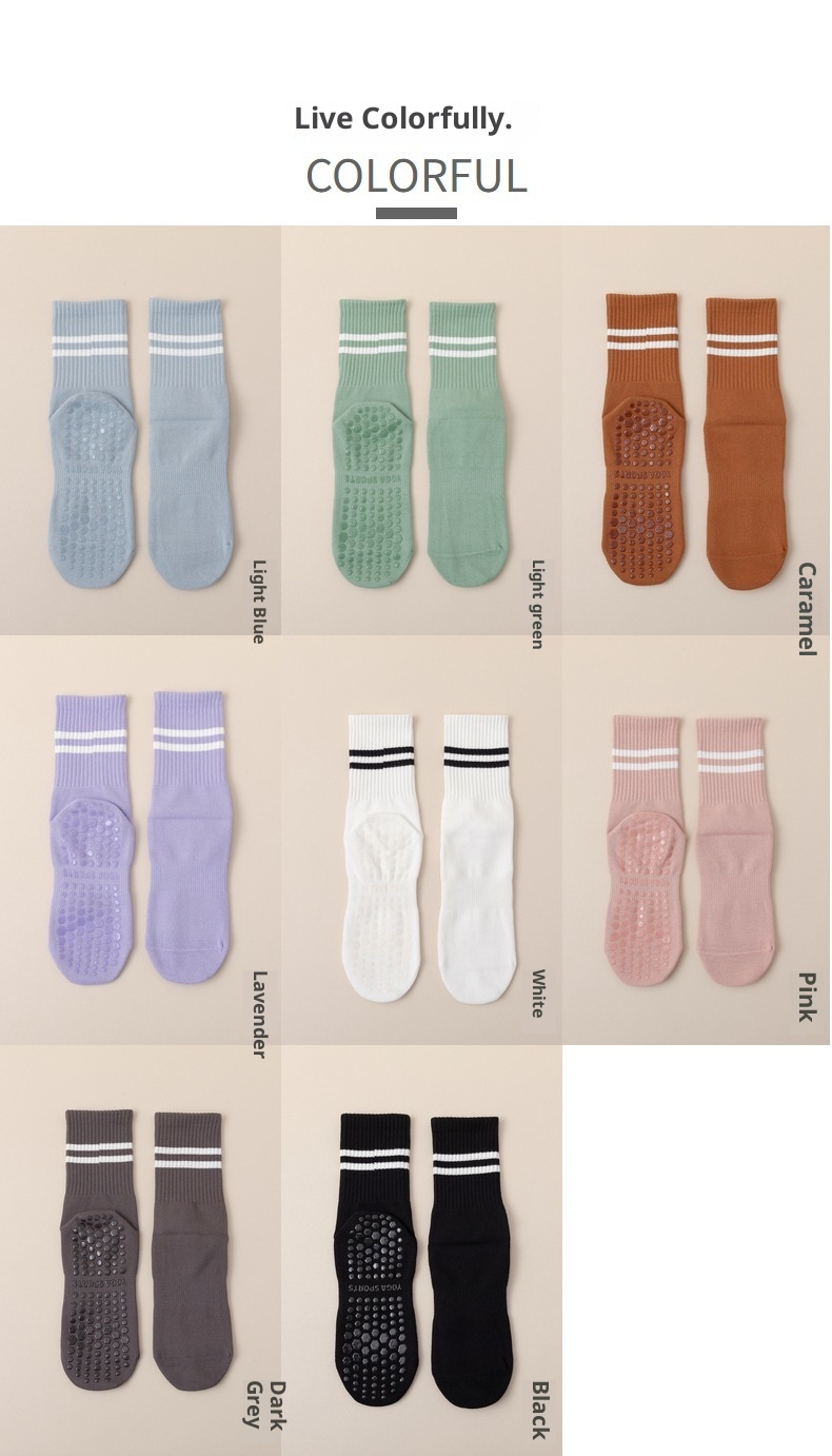 001 Yoga Mid-Calf Cotton Non-Slip Silicone Indoor Fitness Anti-Pilling Pilates Women Sports Socks_voghion.com