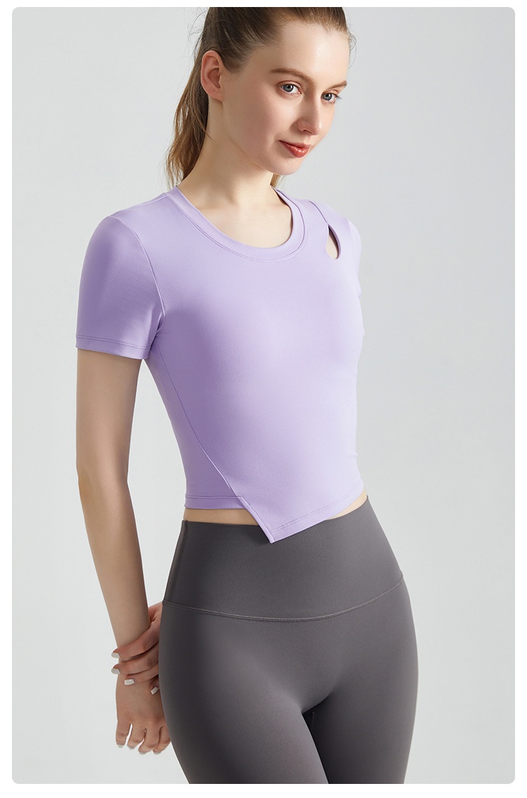 ActiveGo ActiveGo Maglietta estiva ad asciugatura rapida per yoga, manica corta con imbottitura fissa sul petto, scollo rotondo, vestibilità aderente, per corsa, sport e pilates all'aperto_voghion.com