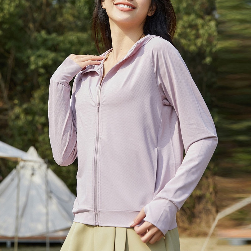 Giacca solare con cappuccio ActiveGo ActiveGo Ice Feel per donna, abbigliamento fitness estivo, abbigliamento yoga per allenamento all'aperto, giacca protettiva UV_voghion.com