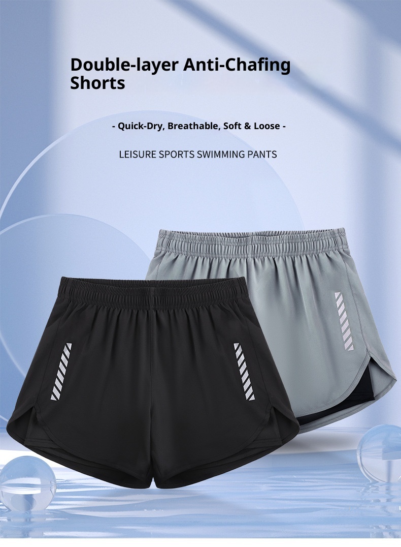 001 New Men's Trunks Double Layer Anti-Embarrassment Quick-Dry Plus Size Boxer Adult Swimwear Beach Shorts Swimming Gear_voghion.com