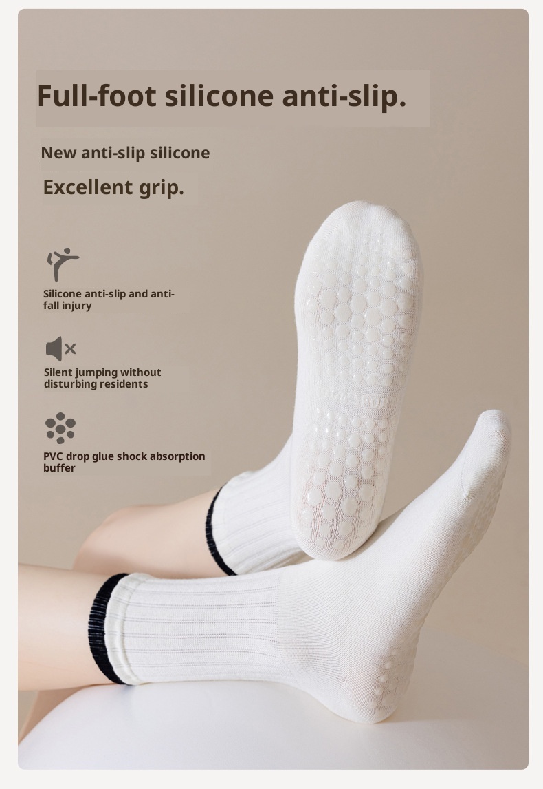 001 Women's Summer Thin Full Sole Non-Slip Shock Absorption Silicone Sports Yoga Double Loop Design Seamless Mid-Calf Socks_voghion.com