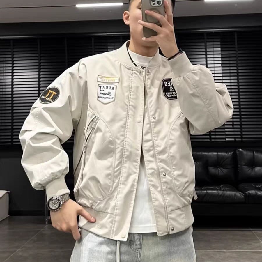 Giacca da baseball da uomo ActiveGo ActiveGo autunno stile americano, alla moda, casual, ricamata, nuova di zecca, da pilota, elegante_voghion.com