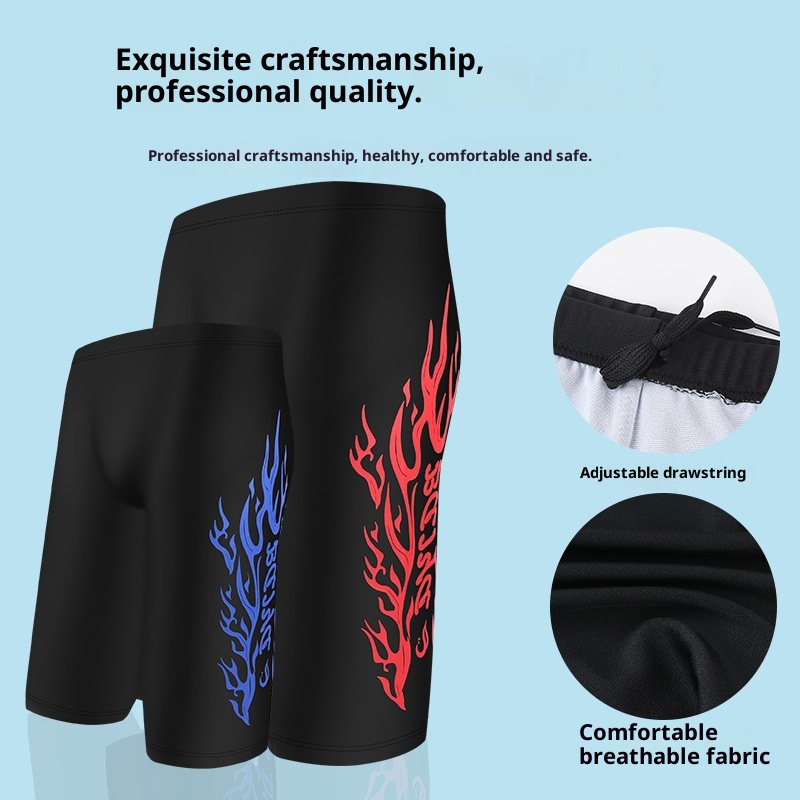 001 Baiya Men's Swimming Quick-Dry Adult Large Size Boxer Fashion Polyester Five-Point Hot Spring Anti-Embarrassment Swim_voghion.com