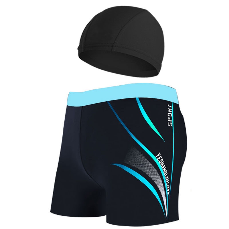 001 Herren Anti-Peinlichkeit Schnelltrocknende Boxershorts mit breitem Schirm Lockere Badehose für Erwachsene Farbblock Badehosen-Set für heiße Quellen_voghion.com