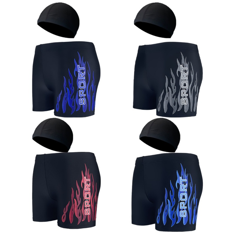 001 Men's Adult Quick-Dry Loose Swimwear Plus Size Boxer With Swim Cap Set Vacation Swimming Trunks_voghion.com