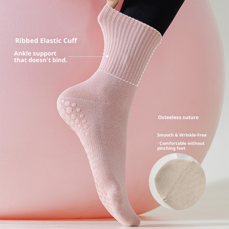 Chaussettes de sport professionnelles en pur coton, mi-mollet, pour femmes, idéales pour le yoga, l'automne et l'hiver. 001 Yoga, mi-mollet, fitness, danse, pilates, antidérapantes._voghion.com