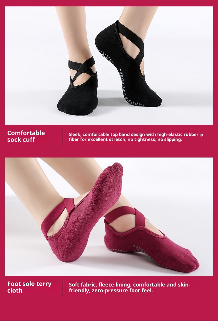 001 Calzini antiscivolo da donna per yoga, autunno e inverno, in cotone spesso, per pilates, danza e fitness, punta aperta, per interni_voghion.com