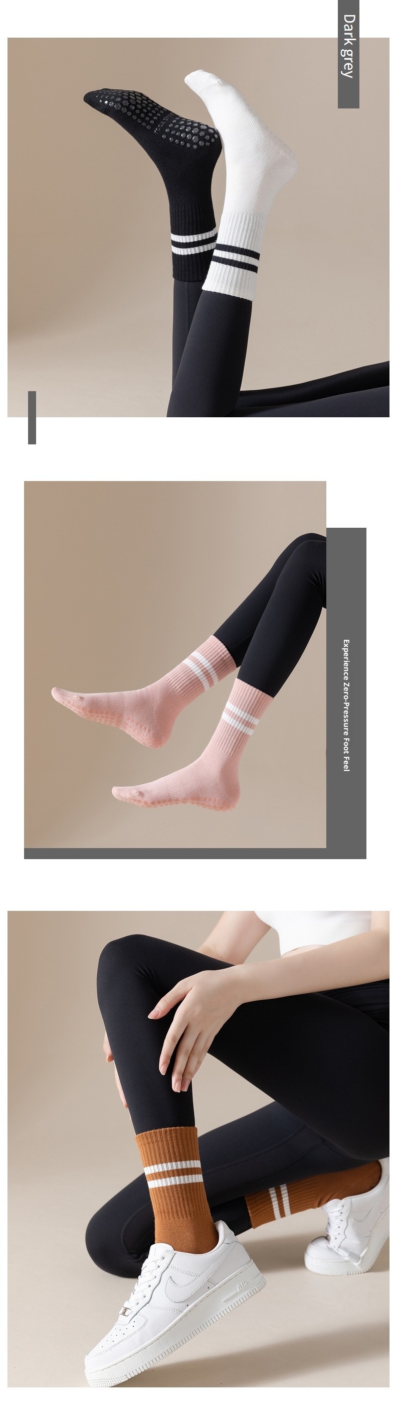 001 Yoga Mid-Calf Cotton Non-Slip Silicone Indoor Fitness Anti-Pilling Pilates Women Sports Socks_voghion.com