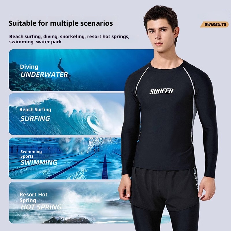 001 Men's Sleeve Long Pants Swimsuit Double Layer Professional Training New Adult Surfing Suit Hot Spring Full Set_voghion.com