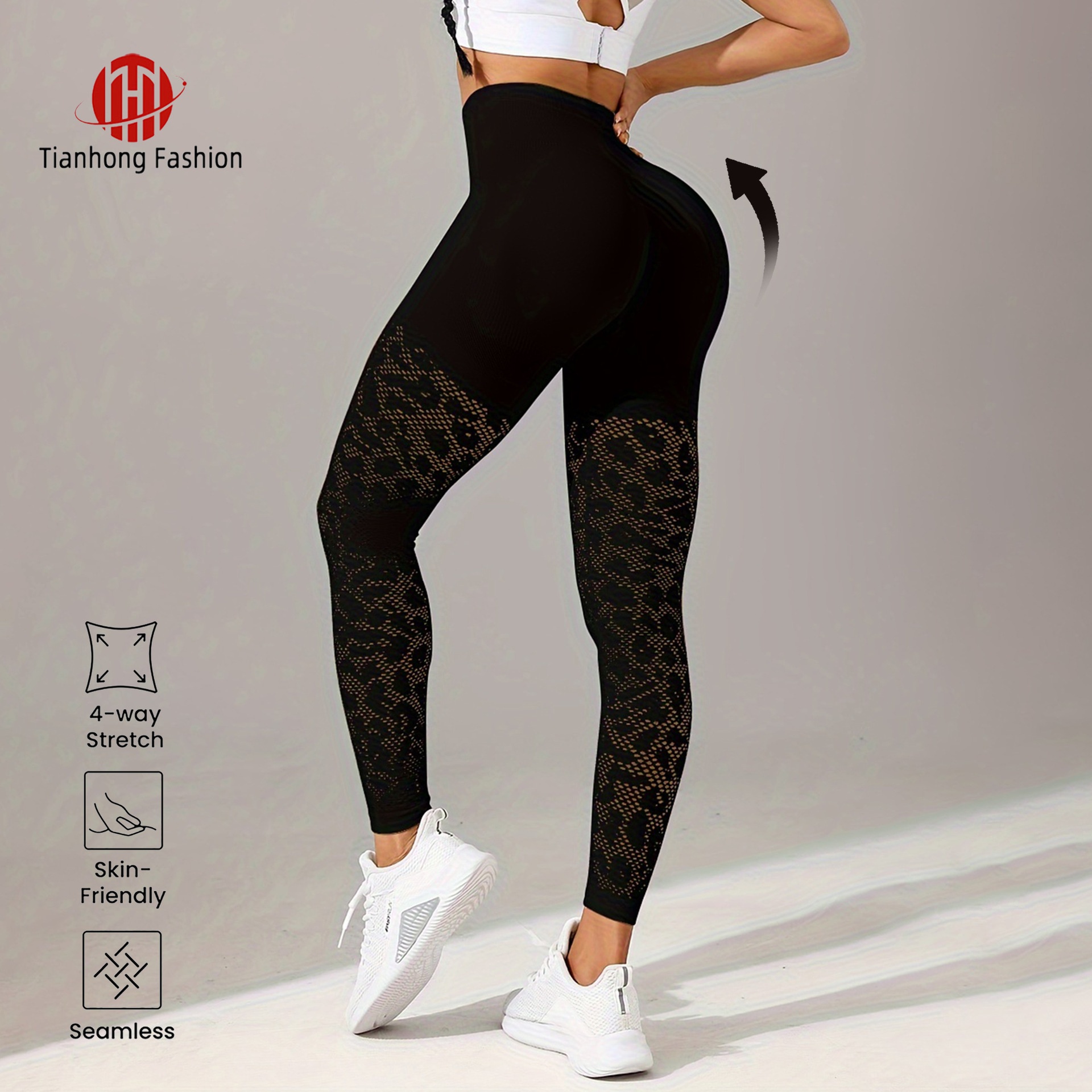 Legging de sport ActiveGo Cross-Border Slim Jacquard pour femme, idéal pour le fitness, les activités de plein air, la course à pied et le yoga._voghion.com