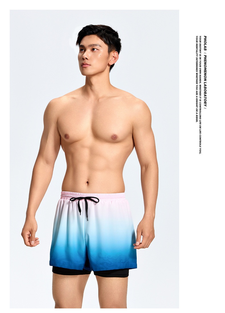 001 Men's Swimming Trunks Adult Five-Point Double-Layer Anti-Embarrassment Professional Training Quick-Dry Plus Size Beach_voghion.com