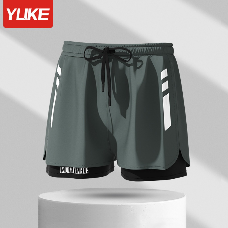 001 Men's Trunks Double Layer Anti-Embarrassment Plus Size Quick-Dry Professional Swimwear Hot Spring Adult Swimming Pants_voghion.com